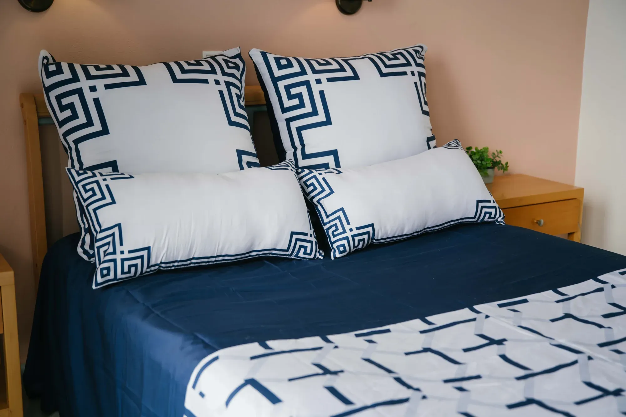 Ionian Harmony pillowcases with a full key border